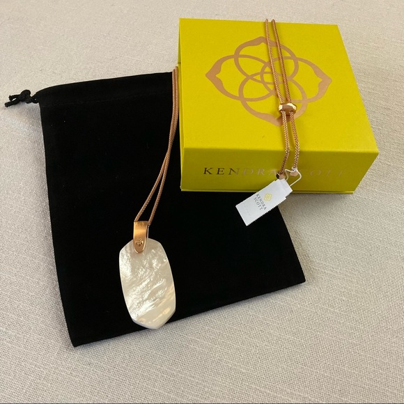 Kendra Scott Inez White Ivory Mother of Pearl Rose Gold Long Necklace $90 Box - Picture 6 of 16